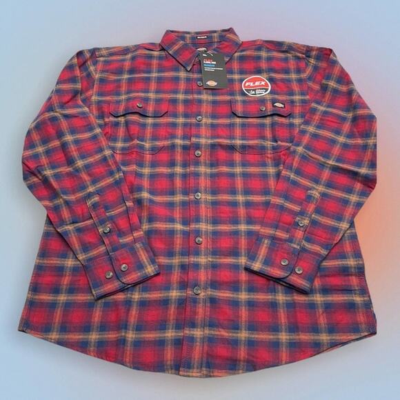 DICKIES Men’s Medium Red Plaid Long Sleeve Flannel Shirt - Picture 1 of 3